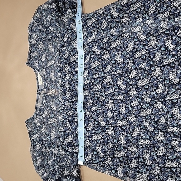 Max Studio Size S, Black with Blue Floral Pattern Mesh, Lined Babydoll Style Top - Picture 6 of 11